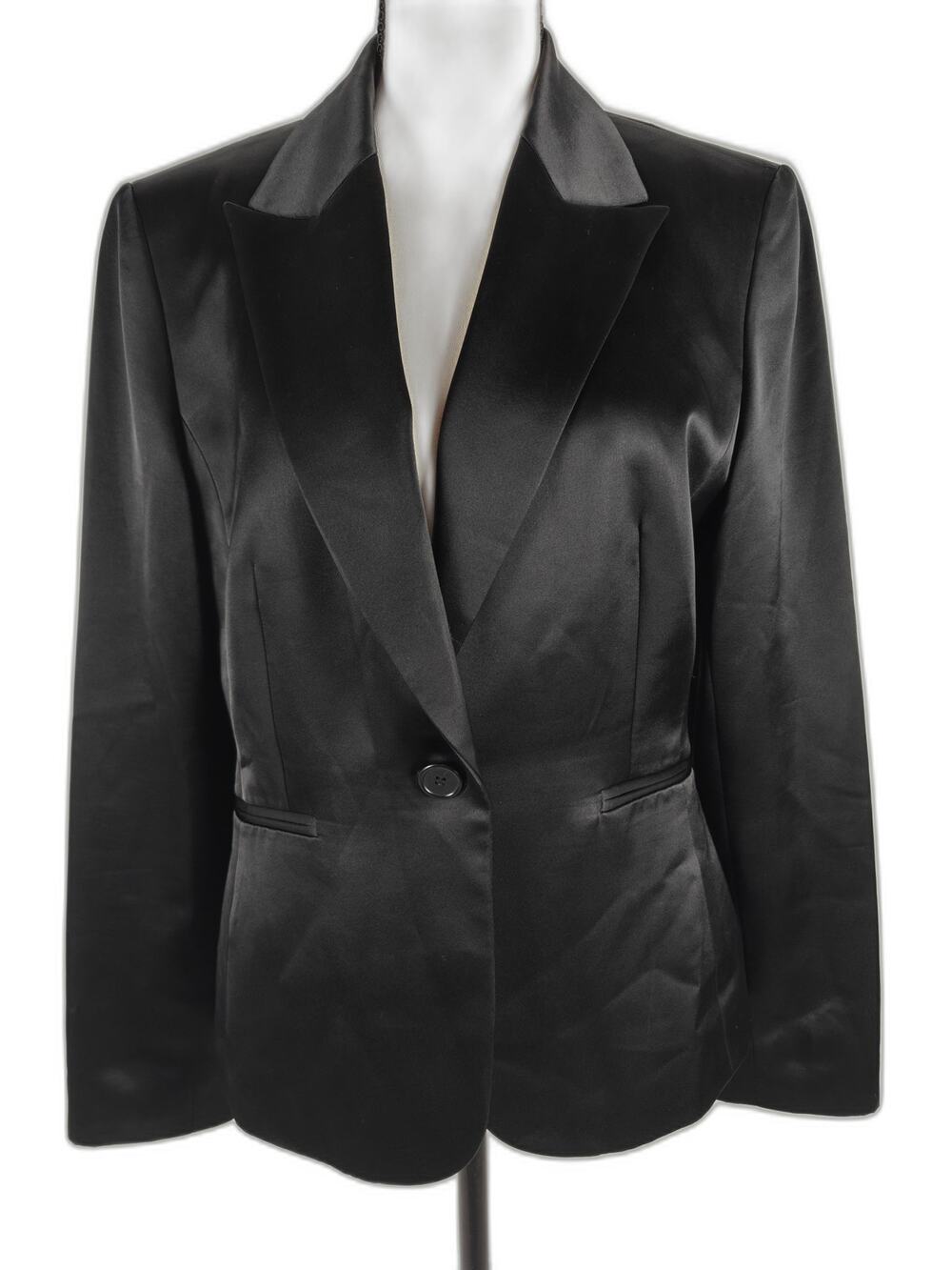 Women's Context Satin Blazer Black Single Button Jacket Size 6